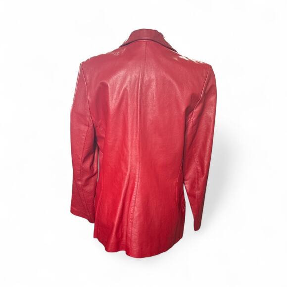Athos Italian Red Leather Jacket Women Size 44, US Size 8 - Picture 7 of 9